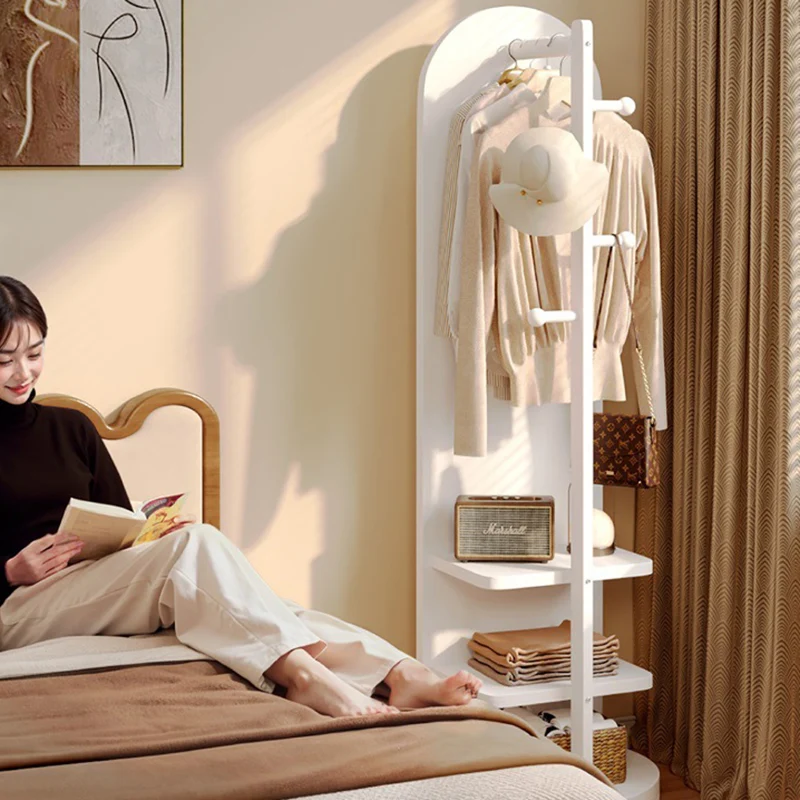 Modern Minimalist MDF Glass Arched Swivel Hall Tree 3-Tier Full-Length Mirror Storage For Bedroom & Living Room