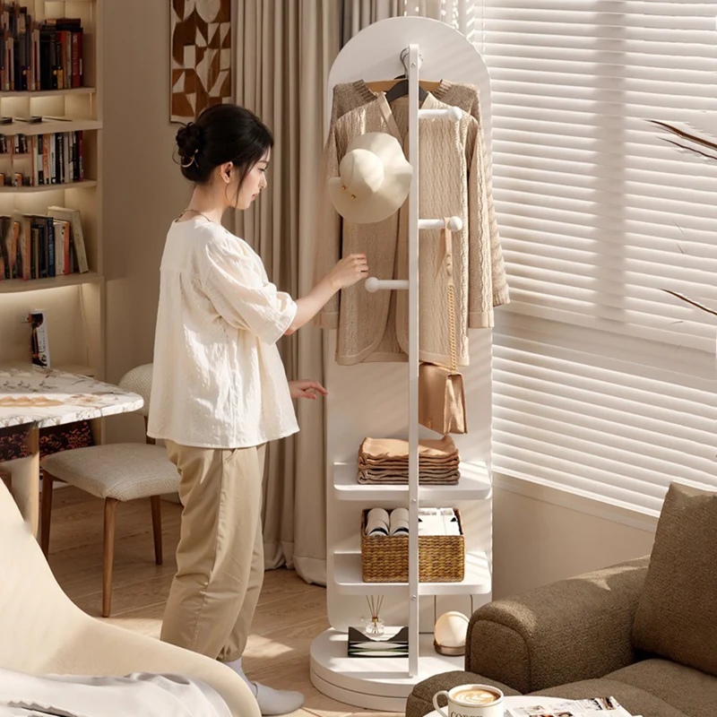 Modern Minimalist MDF Glass Arched Swivel Hall Tree 3-Tier Full-Length Mirror Storage For Bedroom & Living Room