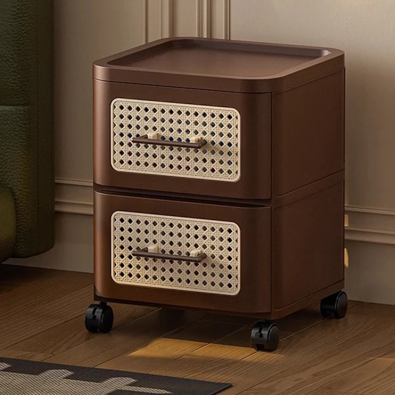 Contemporary Retro PP Metal Square Storage Cabinet 2/3/4/5-Drawer Movable Multi-Layer Organizer For Living Room