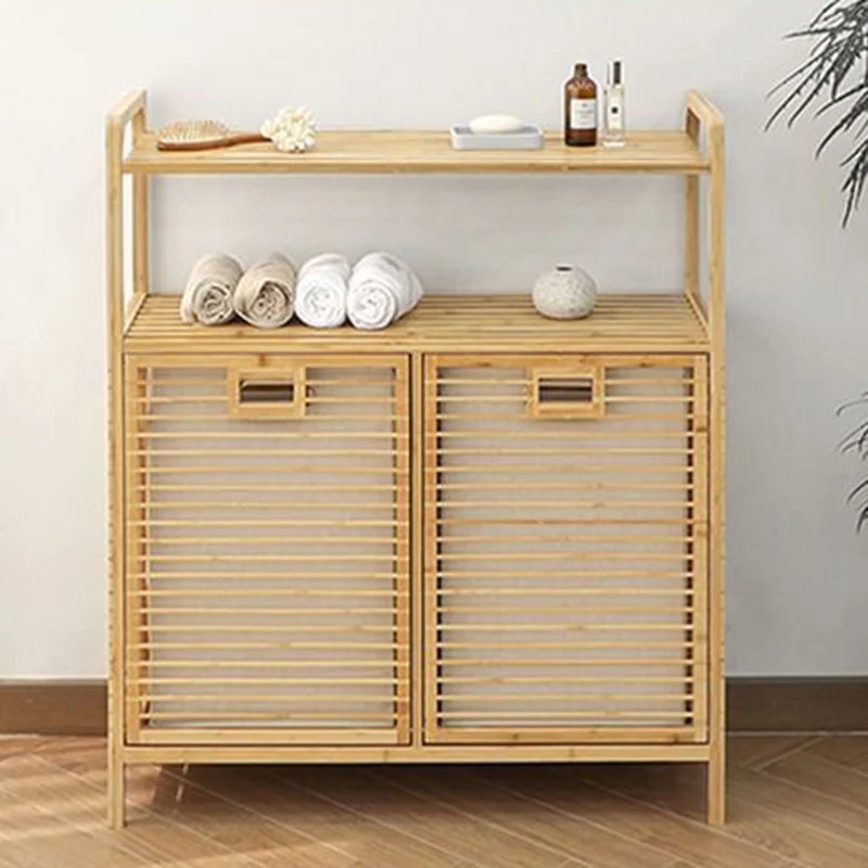 Modern Minimalist Bamboo Oxford Cloth Rectangular Storage Cabinet 2-Cabinet For Living Room