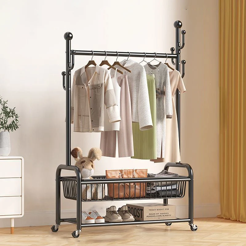 Modern Minimalist Iron Rectangular Hall Tree 2-Tier Movable Shoe Storage Rack For Bedroom & Living Room
