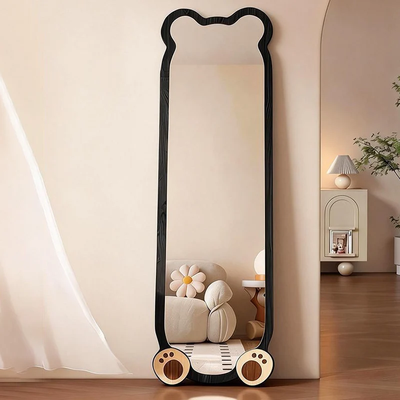 Contemporary Creative Bear Shape Glass MDF Carbon Steel Full-Length Mirror Floor Stand For Living Room