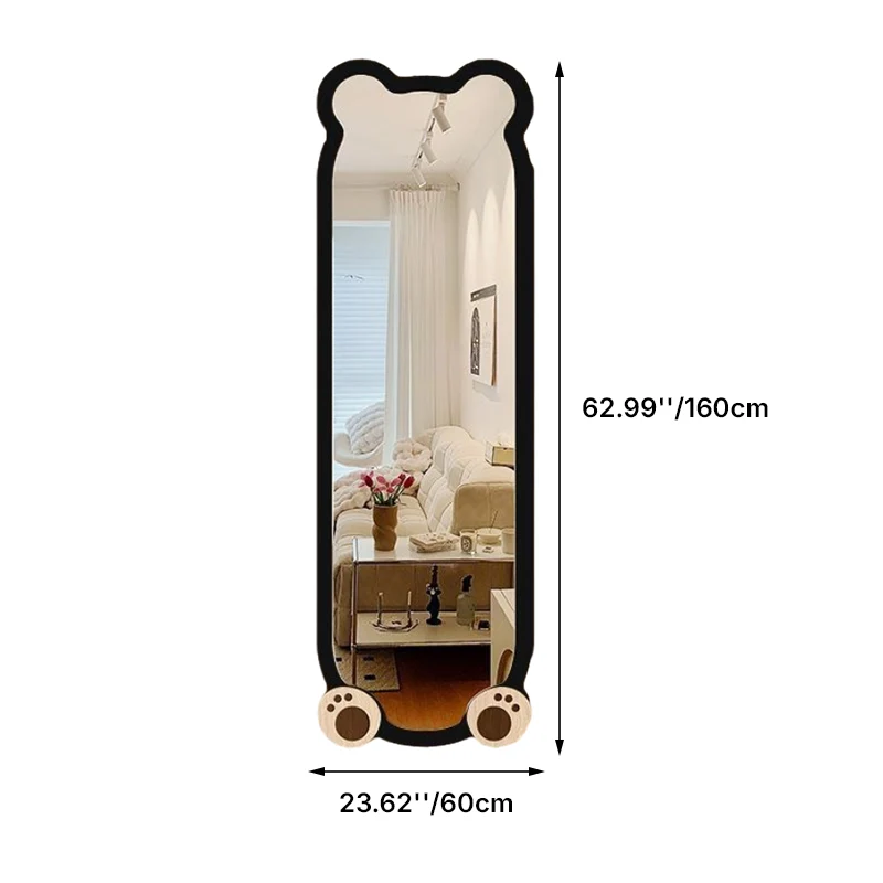 Contemporary Creative Bear Shape Glass MDF Carbon Steel Full-Length Mirror Floor Stand For Living Room