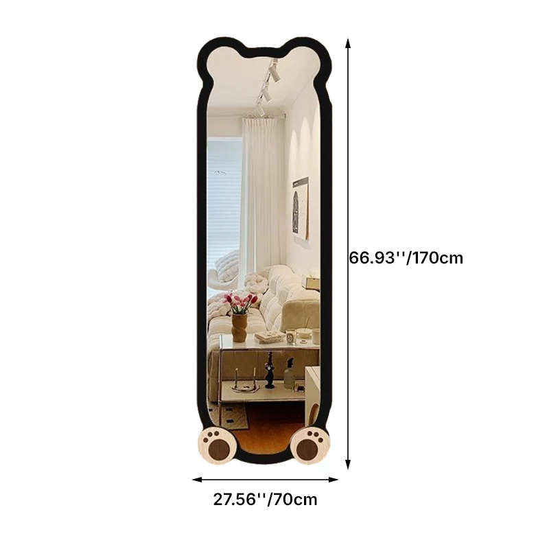 Contemporary Creative Bear Shape Glass MDF Carbon Steel Full-Length Mirror Floor Stand For Living Room