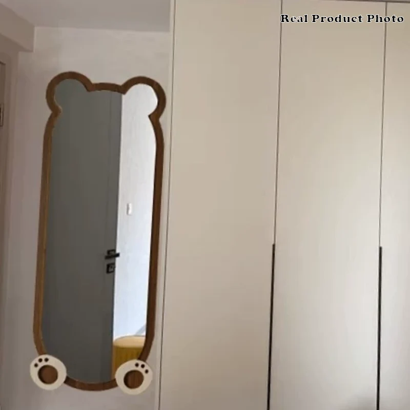 Contemporary Creative Bear Shape Glass MDF Carbon Steel Full-Length Mirror Floor Stand For Living Room