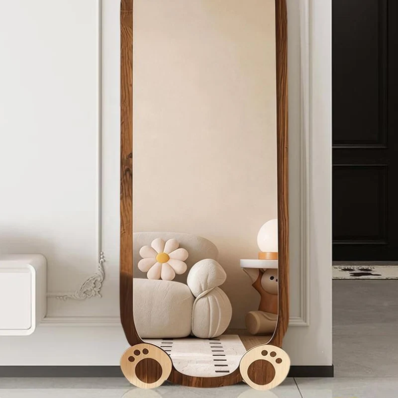 Contemporary Creative Bear Shape Glass MDF Carbon Steel Full-Length Mirror Floor Stand For Living Room