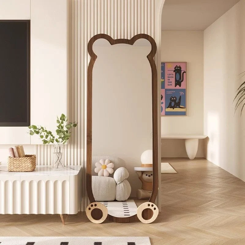 Contemporary Creative Bear Shape Glass MDF Carbon Steel Full-Length Mirror Floor Stand For Living Room