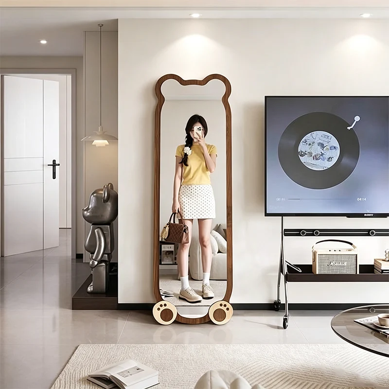 Contemporary Creative Bear Shape Glass MDF Carbon Steel Full-Length Mirror Floor Stand For Living Room