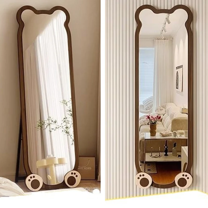Contemporary Creative Bear Shape Glass MDF Carbon Steel Full-Length Mirror Floor Stand For Living Room