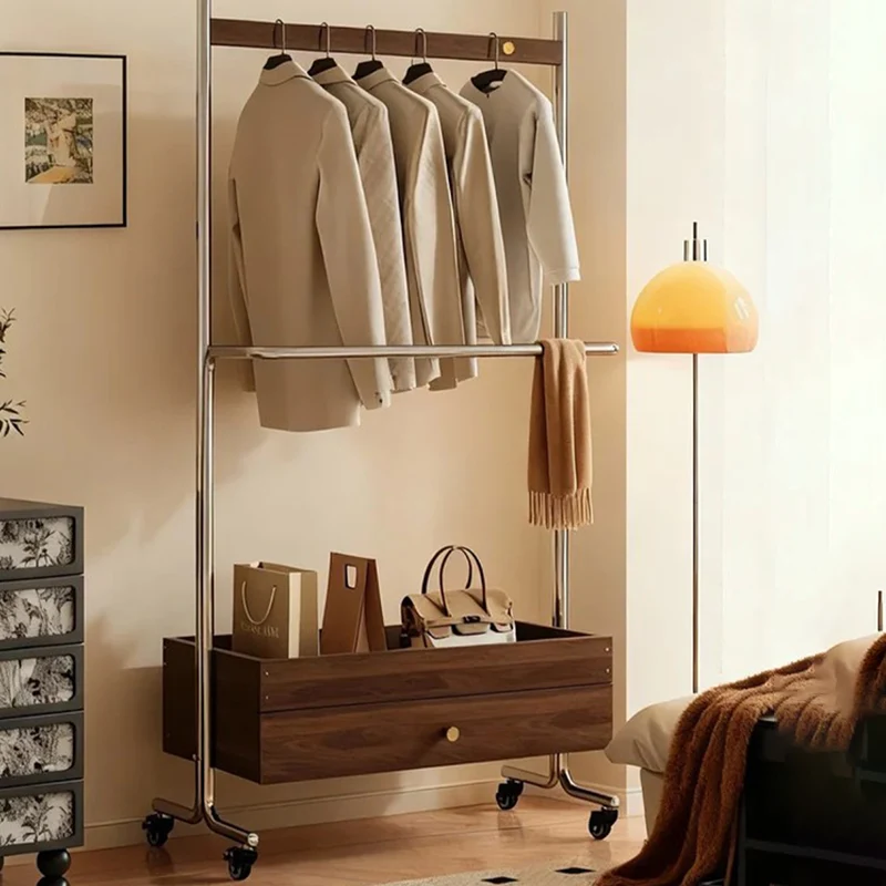 Contemporary Retro Nan Bamboo PE Rattan Stainless Steel MDF Hall Tree 1-Cabinet Movable For Living Room & Bedroom