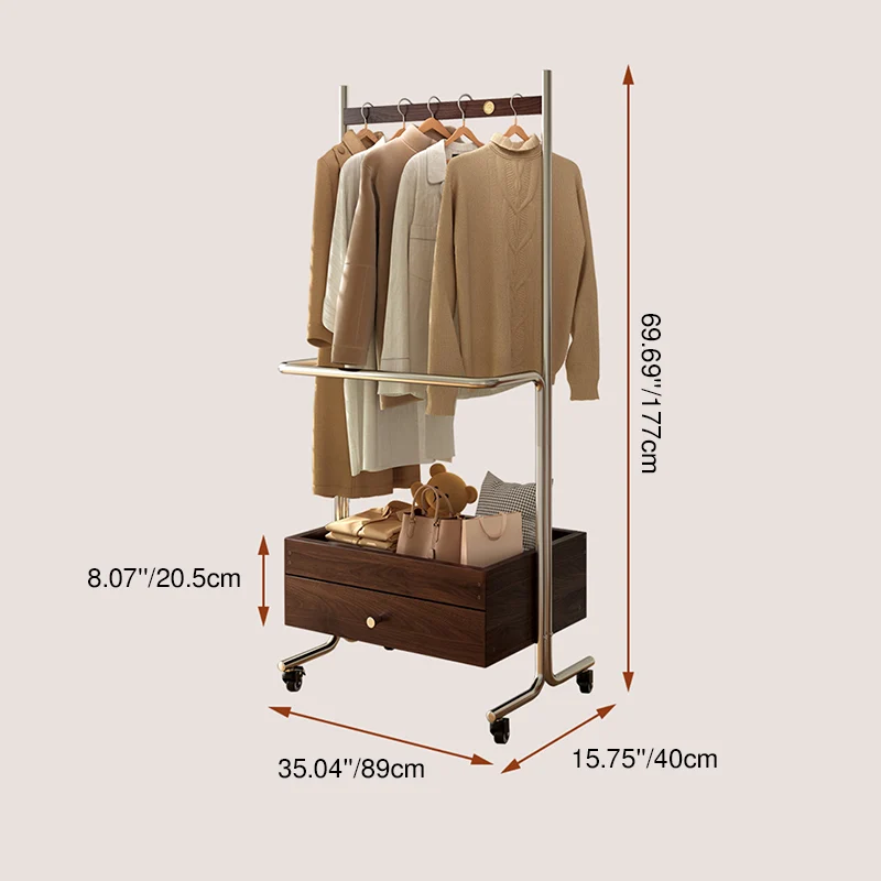 Contemporary Retro Nan Bamboo PE Rattan Stainless Steel MDF Hall Tree 1-Cabinet Movable For Living Room & Bedroom