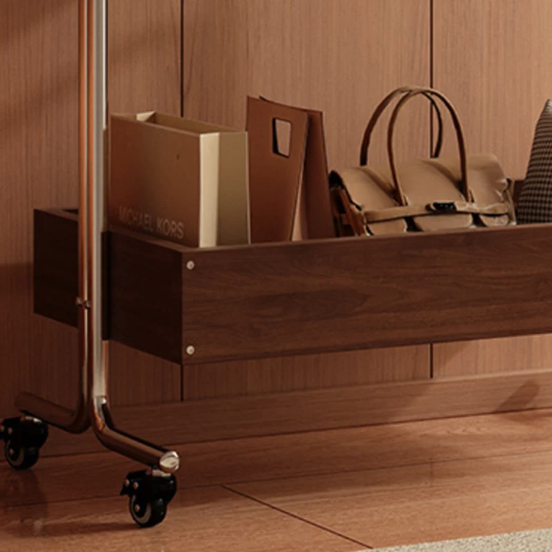 Contemporary Retro Nan Bamboo PE Rattan Stainless Steel MDF Hall Tree 1-Cabinet Movable For Living Room & Bedroom
