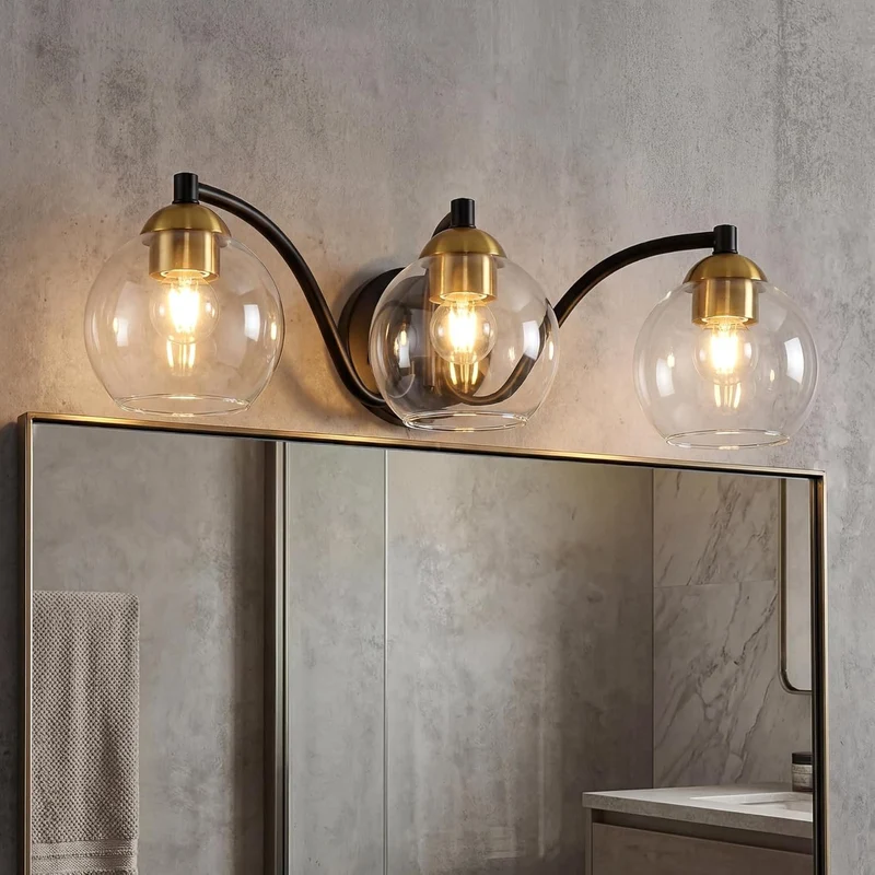 Tribesigns Applique murale moderne pour salle de bain, 3 globes en verre avec structure en métal, intensité variable, douille E27