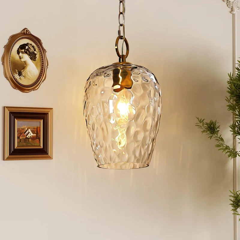 Tribesigns Suspension avec abat-jour en verre martelé, Hauteur réglable jusqu'à 152 cm, diamètre 22 cm, intensité variable, lampe de table à manger, douille E27