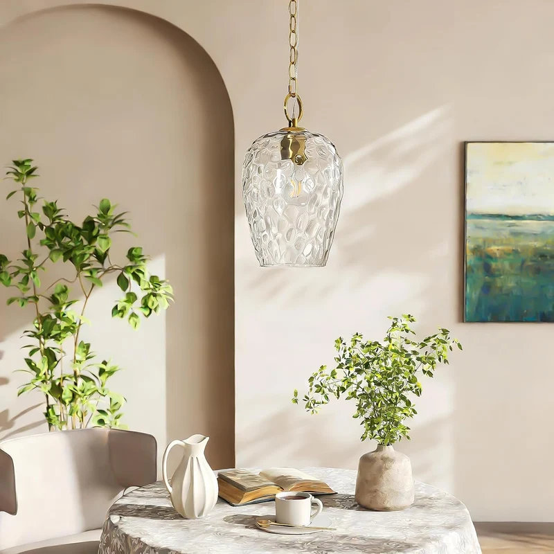 Tribesigns Suspension avec abat-jour en verre martelé, Hauteur réglable jusqu'à 152 cm, diamètre 22 cm, intensité variable, lampe de table à manger, douille E27