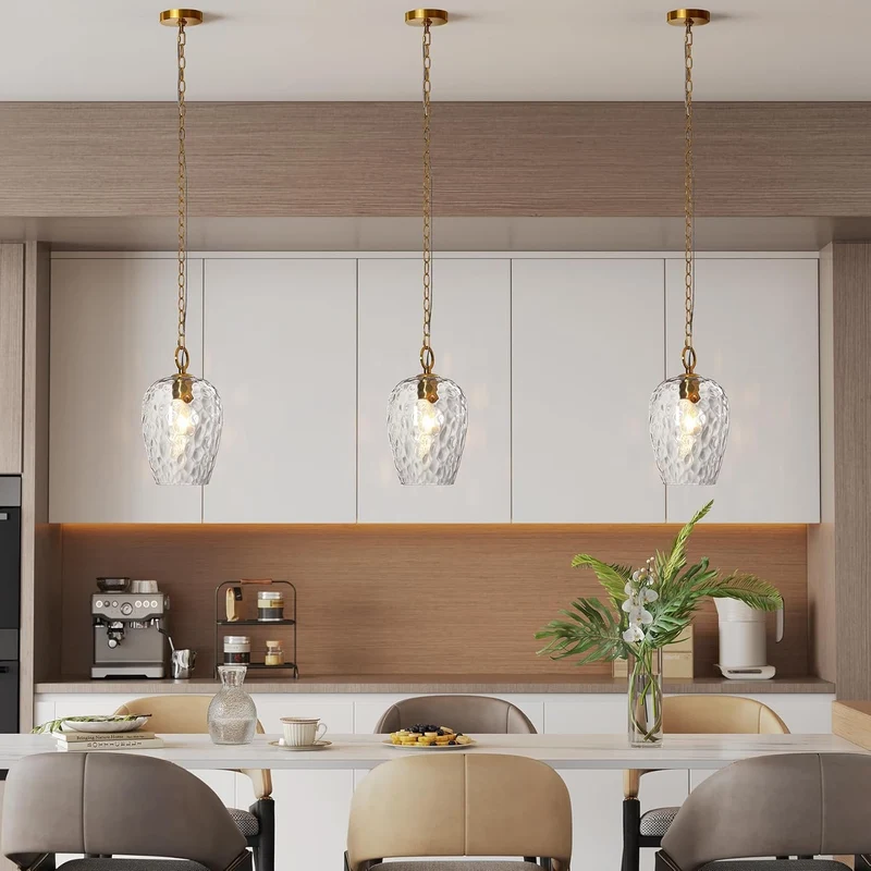 Tribesigns Suspension avec abat-jour en verre martelé, Hauteur réglable jusqu'à 152 cm, diamètre 22 cm, intensité variable, lampe de table à manger, douille E27