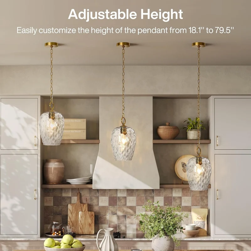 Tribesigns Suspension avec abat-jour en verre martelé, Hauteur réglable jusqu'à 152 cm, diamètre 22 cm, intensité variable, lampe de table à manger, douille E27