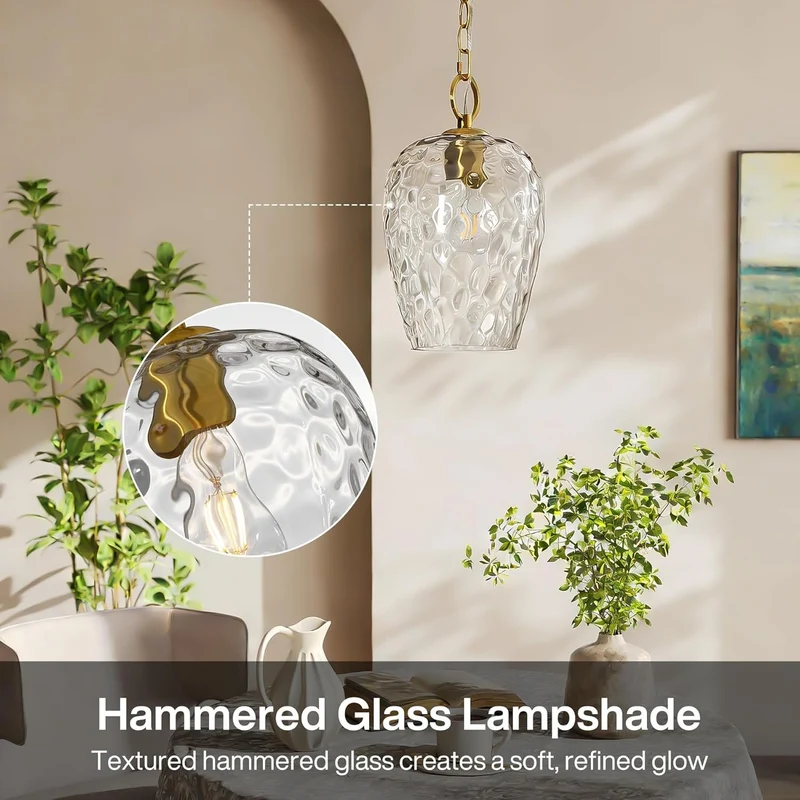 Tribesigns Suspension avec abat-jour en verre martelé, Hauteur réglable jusqu'à 152 cm, diamètre 22 cm, intensité variable, lampe de table à manger, douille E27