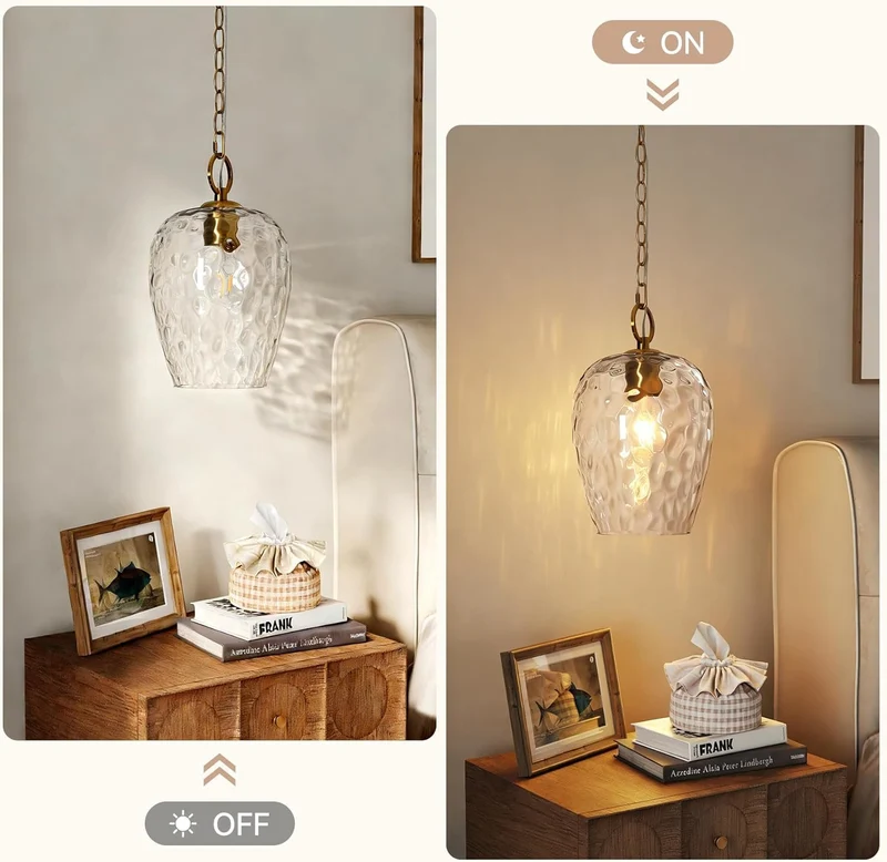 Tribesigns Suspension avec abat-jour en verre martelé, Hauteur réglable jusqu'à 152 cm, diamètre 22 cm, intensité variable, lampe de table à manger, douille E27