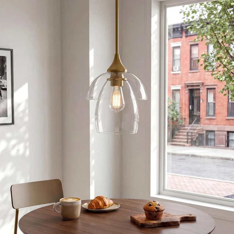 Tribesigns Suspension LED en verre, Lampe suspendue moderne pour table à manger avec double abat-jour en verre