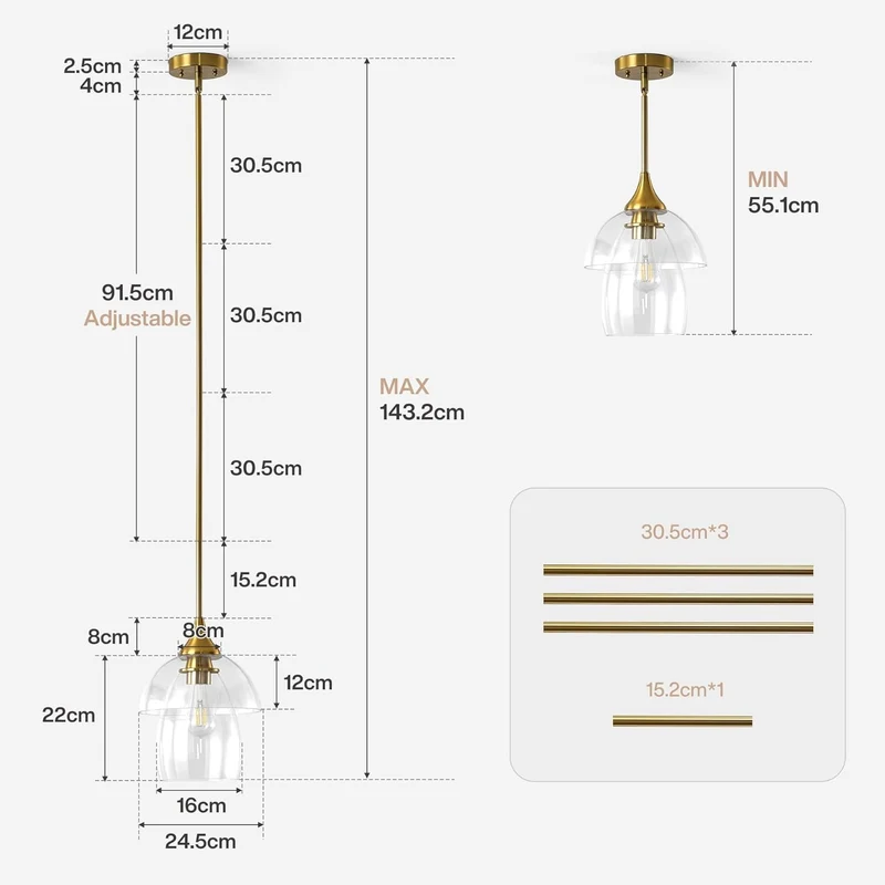 Tribesigns Suspension LED en verre, Lampe suspendue moderne pour table à manger avec double abat-jour en verre