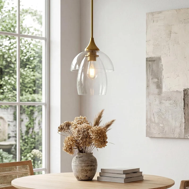 Tribesigns Suspension LED en verre, Lampe suspendue moderne pour table à manger avec double abat-jour en verre