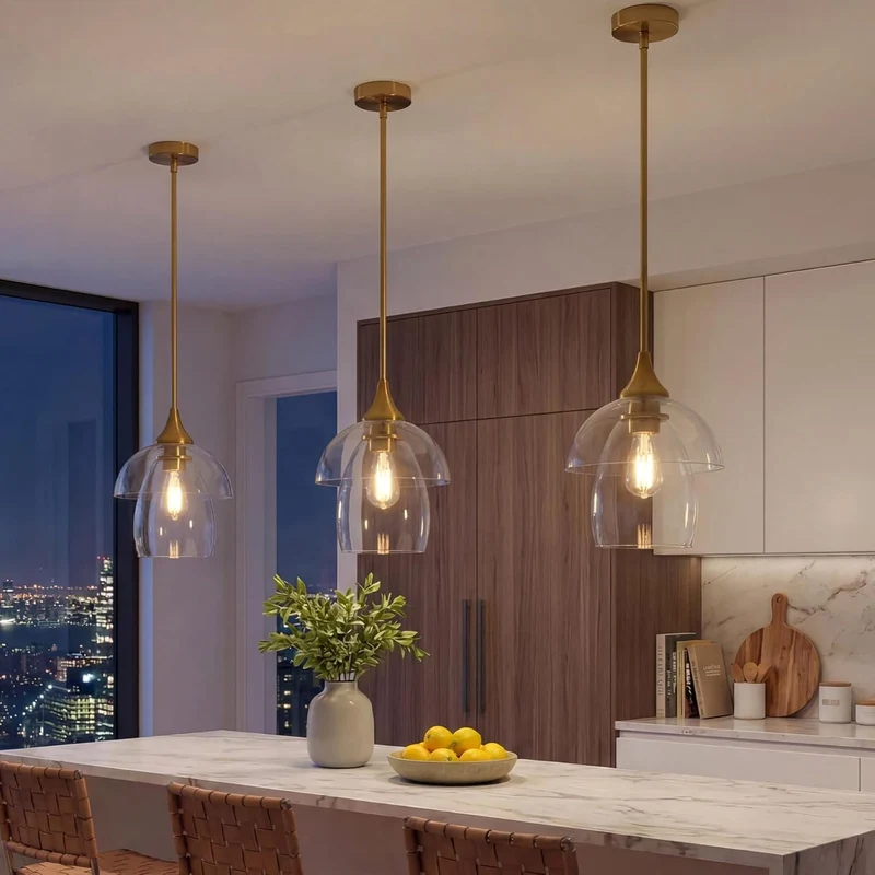 Tribesigns Suspension LED en verre, Lampe suspendue moderne pour table à manger avec double abat-jour en verre