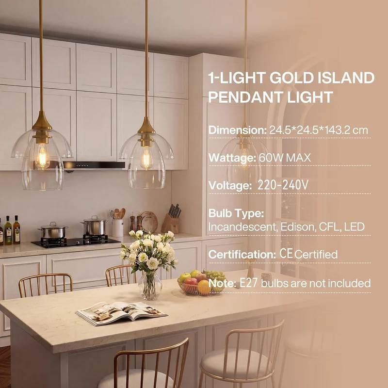 Tribesigns Suspension LED en verre, Lampe suspendue moderne pour table à manger avec double abat-jour en verre
