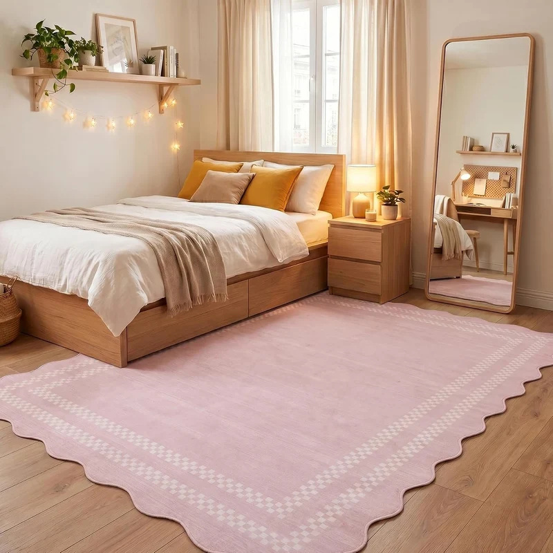 Tribesigns Tapis de jeu pour chambre de fille, à poils courts, motif vagues modernes, Certifié Oeko-Tex, rose & gris
