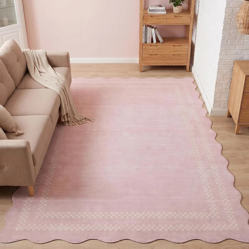 Tribesigns Tapis de jeu pour chambre de fille, à poils courts, motif vagues modernes, Certifié Oeko-Tex, rose & gris
