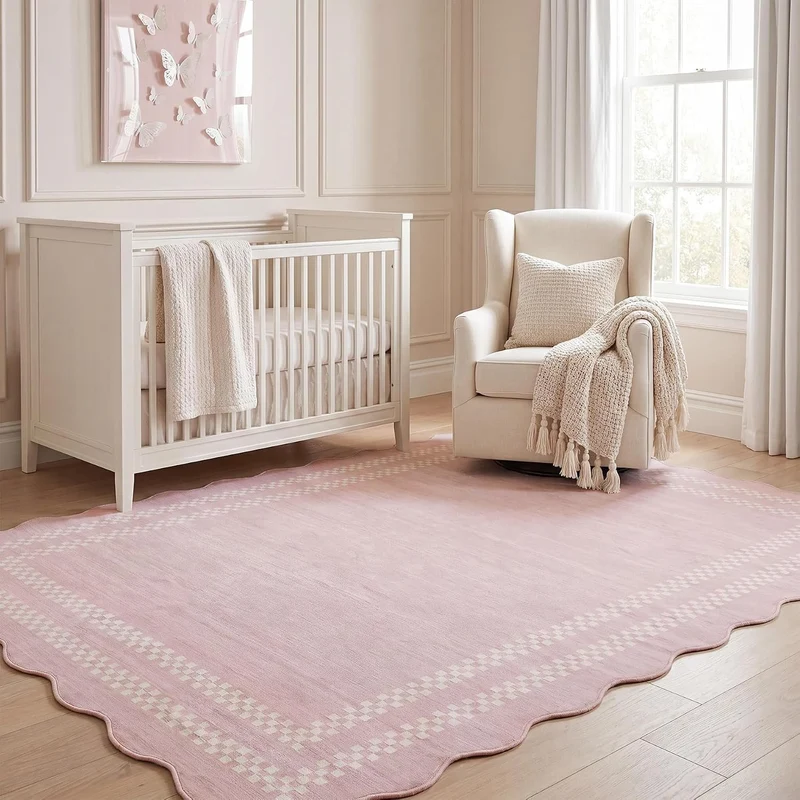 Tribesigns Tapis de jeu pour chambre de fille, à poils courts, motif vagues modernes, Certifié Oeko-Tex, rose & gris