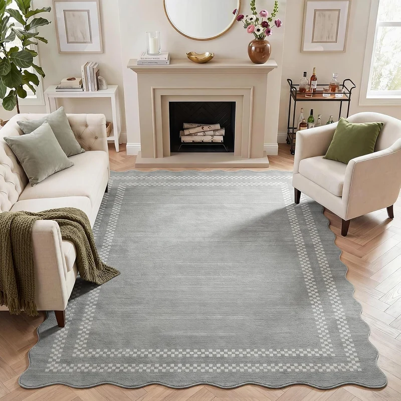 Tribesigns Tapis de jeu pour chambre de fille, à poils courts, motif vagues modernes, Certifié Oeko-Tex, rose & gris