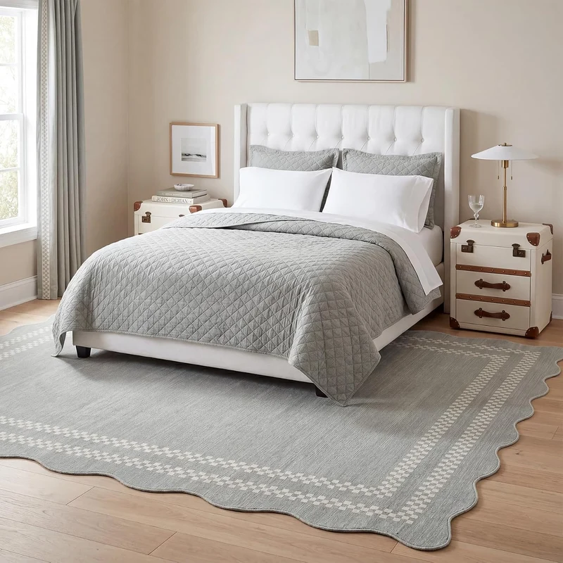 Tribesigns Tapis de jeu pour chambre de fille, à poils courts, motif vagues modernes, Certifié Oeko-Tex, rose & gris