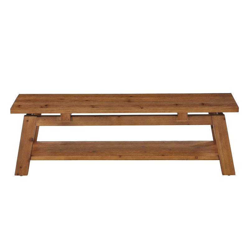 Banc en bois massif de 140 cm avec étagère à chaussures, Idéal pour l'entrée et la chambre
