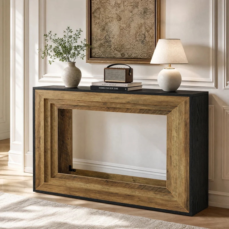 Console 105 cm avec 2 étagères, Table d'entrée étroite pour salon et hall d'entrée