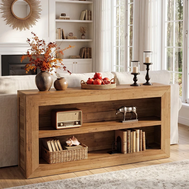 Tribesigns Console 160 cm à 2 étagères, Table d'entrée étroite de style champêtre pour salon et hall d'entrée