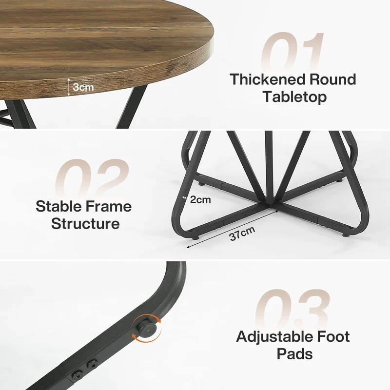 Table de salle à manger ronde 80 cm pour 2 à 4 personnes, Petite table de cuisine avec piètement géométrique en métal