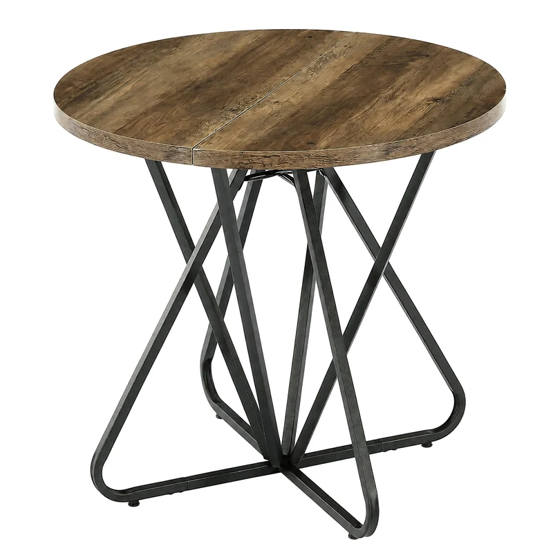 Table de salle à manger ronde 80 cm pour 2 à 4 personnes, Petite table de cuisine avec piètement géométrique en métal
