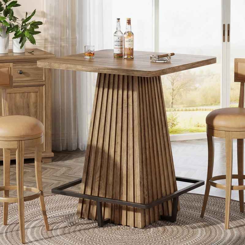 Tribesigns Table de bar 80 cm, Table haute carrée avec repose-pieds en métal style champêtre