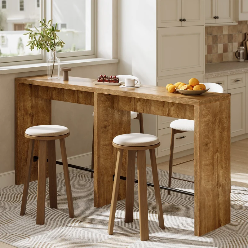Tribesigns Table de bar 200 cm pour 4 à 6 personnes, Table haute de 95 cm avec repose-pieds en métal pour cuisine, salle à manger et bar