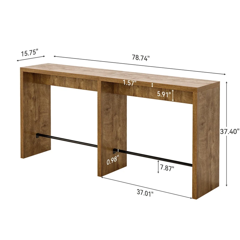 Tribesigns Table de bar 200 cm pour 4 à 6 personnes, Table haute de 95 cm avec repose-pieds en métal pour cuisine, salle à manger et bar