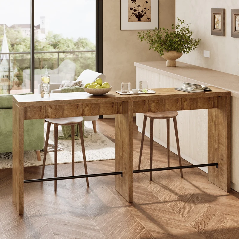 Tribesigns Table de bar 200 cm pour 4 à 6 personnes, Table haute de 95 cm avec repose-pieds en métal pour cuisine, salle à manger et bar