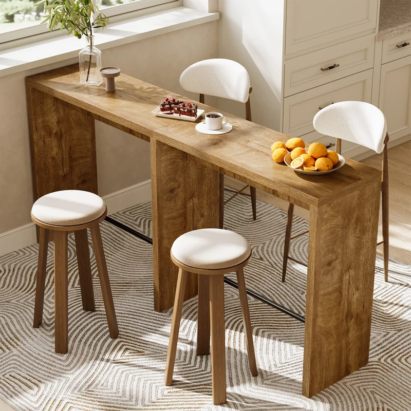 Tribesigns Table de bar 200 cm pour 4 à 6 personnes, Table haute de 95 cm avec repose-pieds en métal pour cuisine, salle à manger et bar