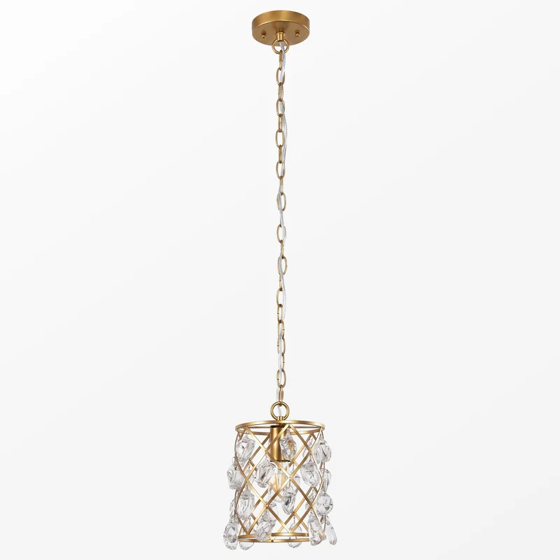 Luminaire suspendu moderne avec cristaux de verre effet vague et douille E27, Suspension dorée 17,5 x 17,5 x 30 cm, pour îlot de cuisine salle à manger et couloir [Classe énergétique E]