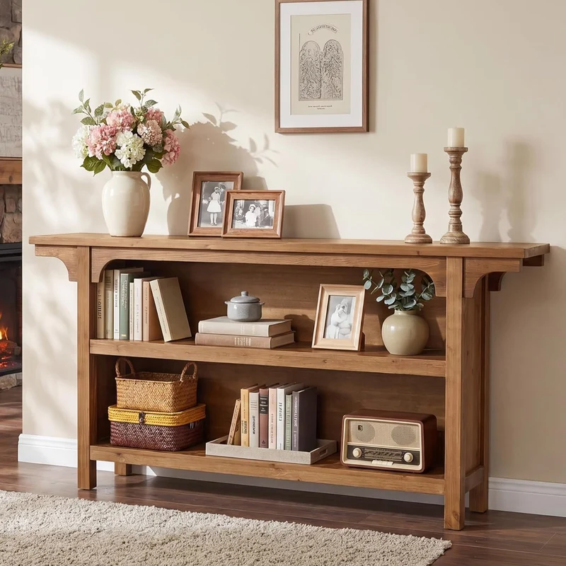 Console de 160 cm, Table basse étroite à 3 niveaux avec étagères de rangement pour l'entrée