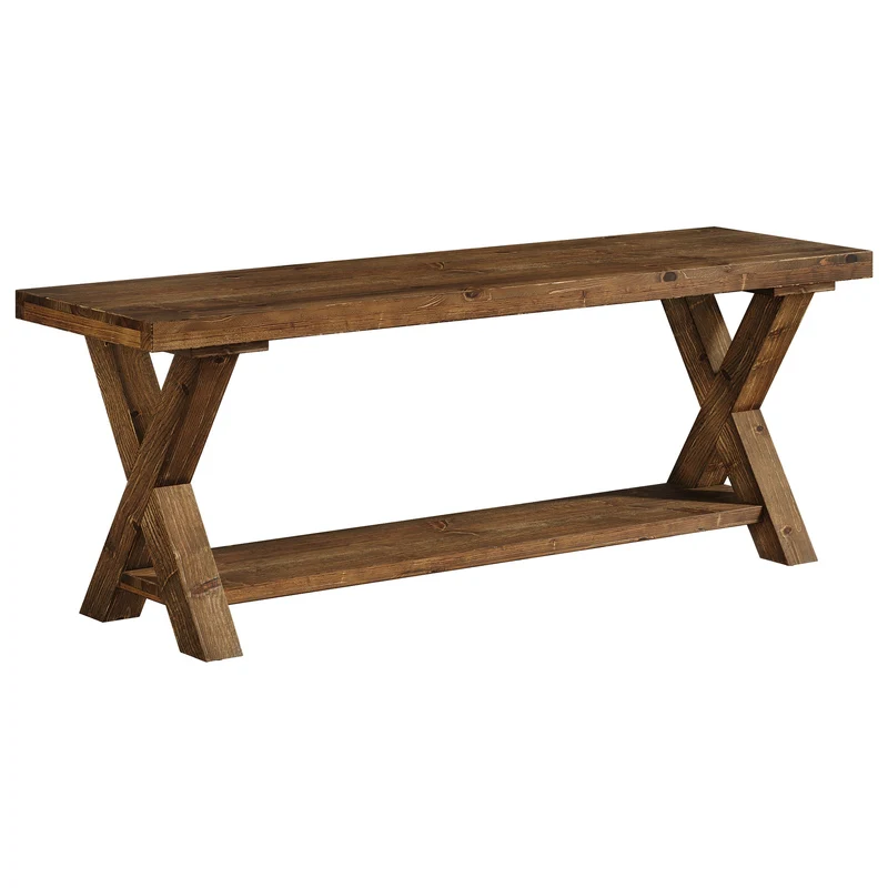 Tribesigns Banc en bois massif de 110 cm avec compartiment de rangement, Banc à chaussures de style campagnard avec structure en X, couleur marron