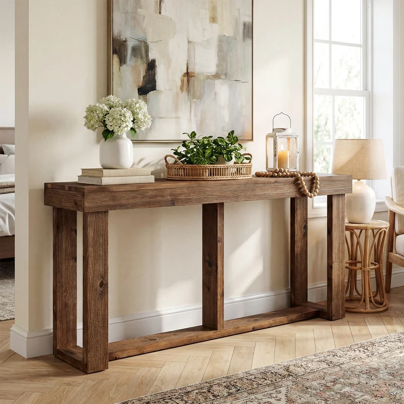 Tribesigns Console en bois massif de 160 cm, Table d'entrée étroite de style champêtre pour le hall d'entrée et le salon.