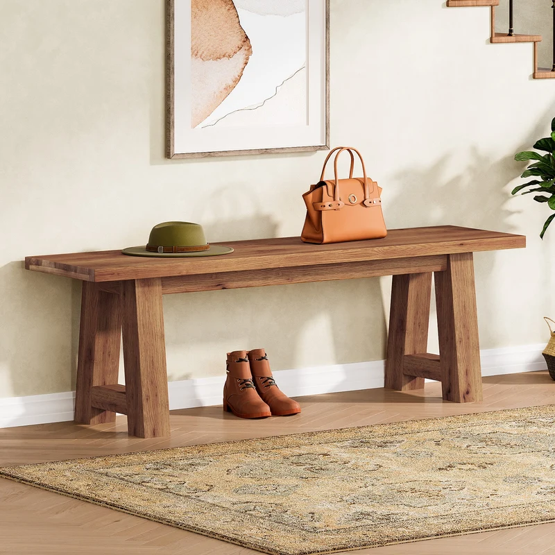 Banc en bois massif de 140 cm de long, Style champêtre en bois naturel