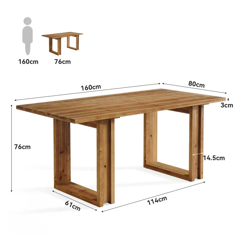Bureau en bois massif de 160 cm, Grande table de bureau à domicile en bois de sapin Bureau de direction de style champêtre