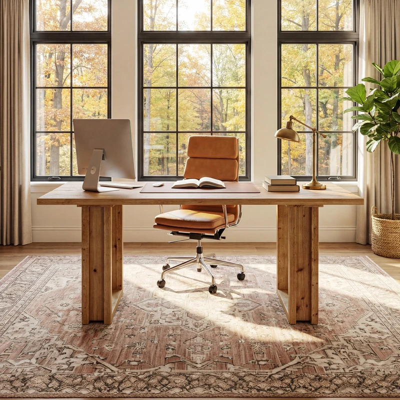 Bureau en bois massif de 160 cm, Grande table de bureau à domicile en bois de sapin Bureau de direction de style champêtre